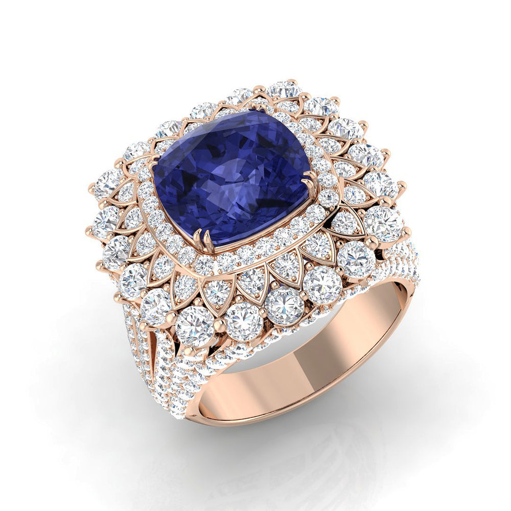 Blue Tanzanite Diamond Cocktail Ring for Women