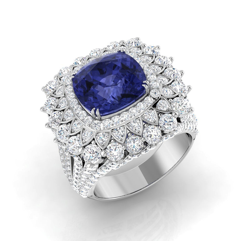 Cushion Tanzanite Diamond Cocktail Ring in White Gold
