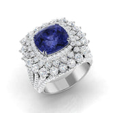 Cushion Tanzanite Diamond Cocktail Ring in White Gold