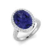 Oval Cut Tanzanite & Round Diamond Halo Engagement Ring | UK Hallmarked Gold & Platinum