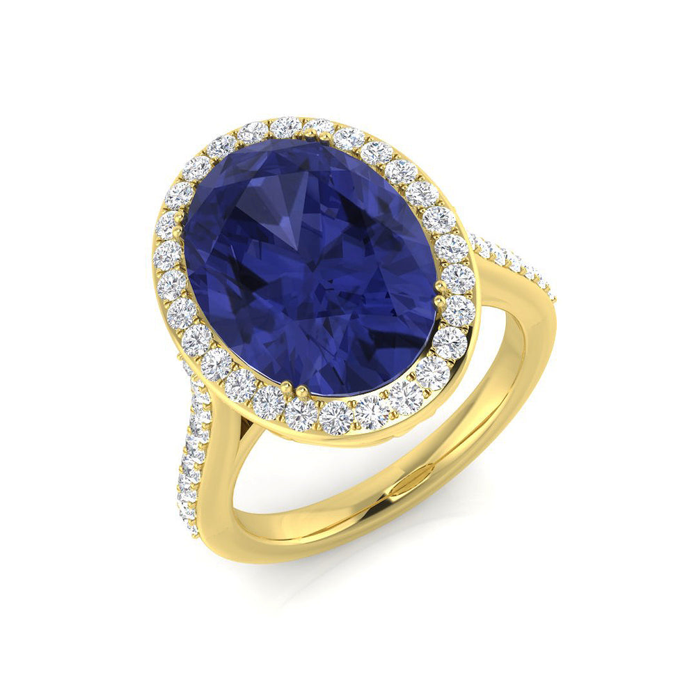 Oval Cut Tanzanite Engagement Ring with Round Diamond Halo