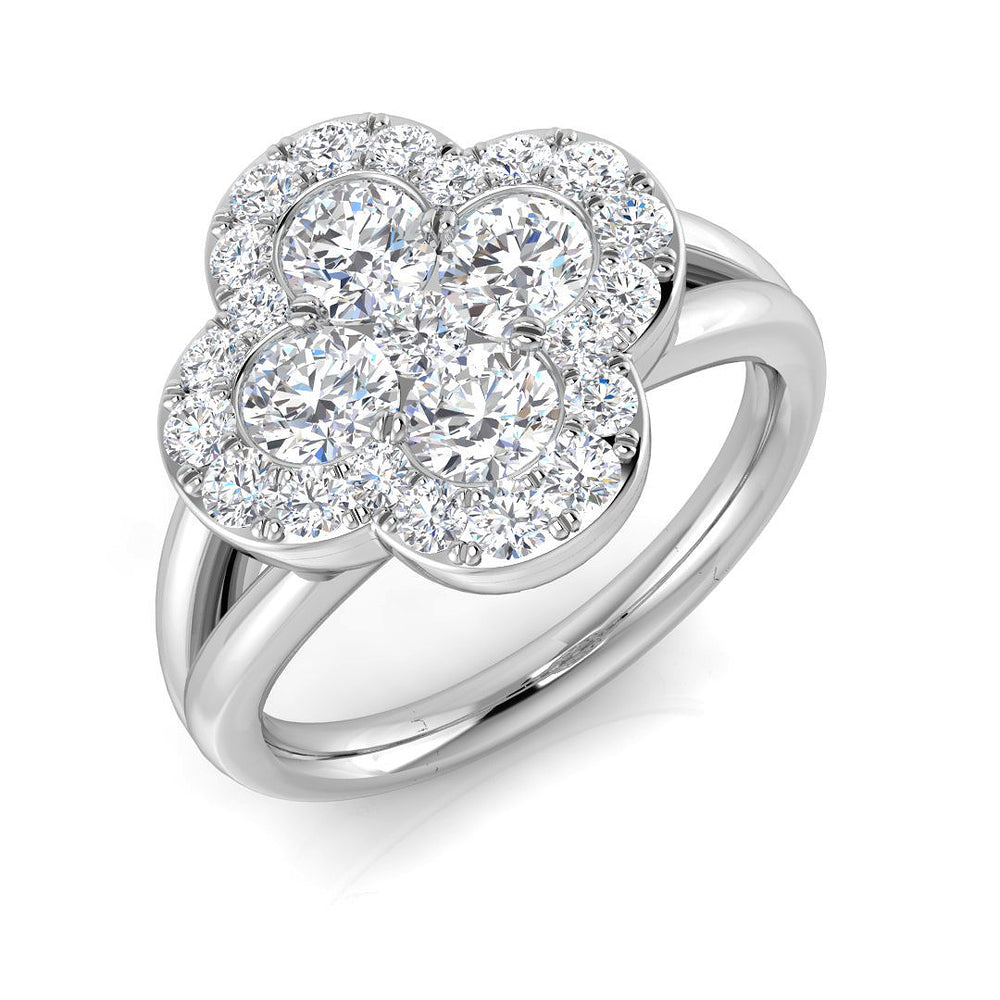 Natural Round Cut Diamond Cluster Engagement Ring