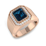 Rose Gold London Blue Topaz Unisex Halo Signet Ring