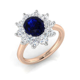 Oval Cut Blue Sapphire Halo Ring with Round Cluster Diamond | Natural & Lab Diamond