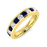 Blue Sapphire Diamond Half Eternity Ring with Round Diamond | Gold & Platinum