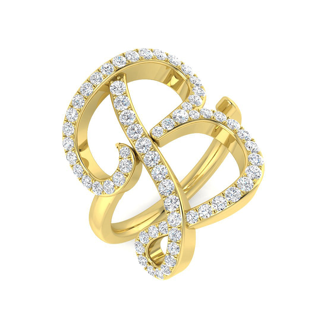 0.75 Carat Round Diamond Micro Pavé Letter B Initial Ring