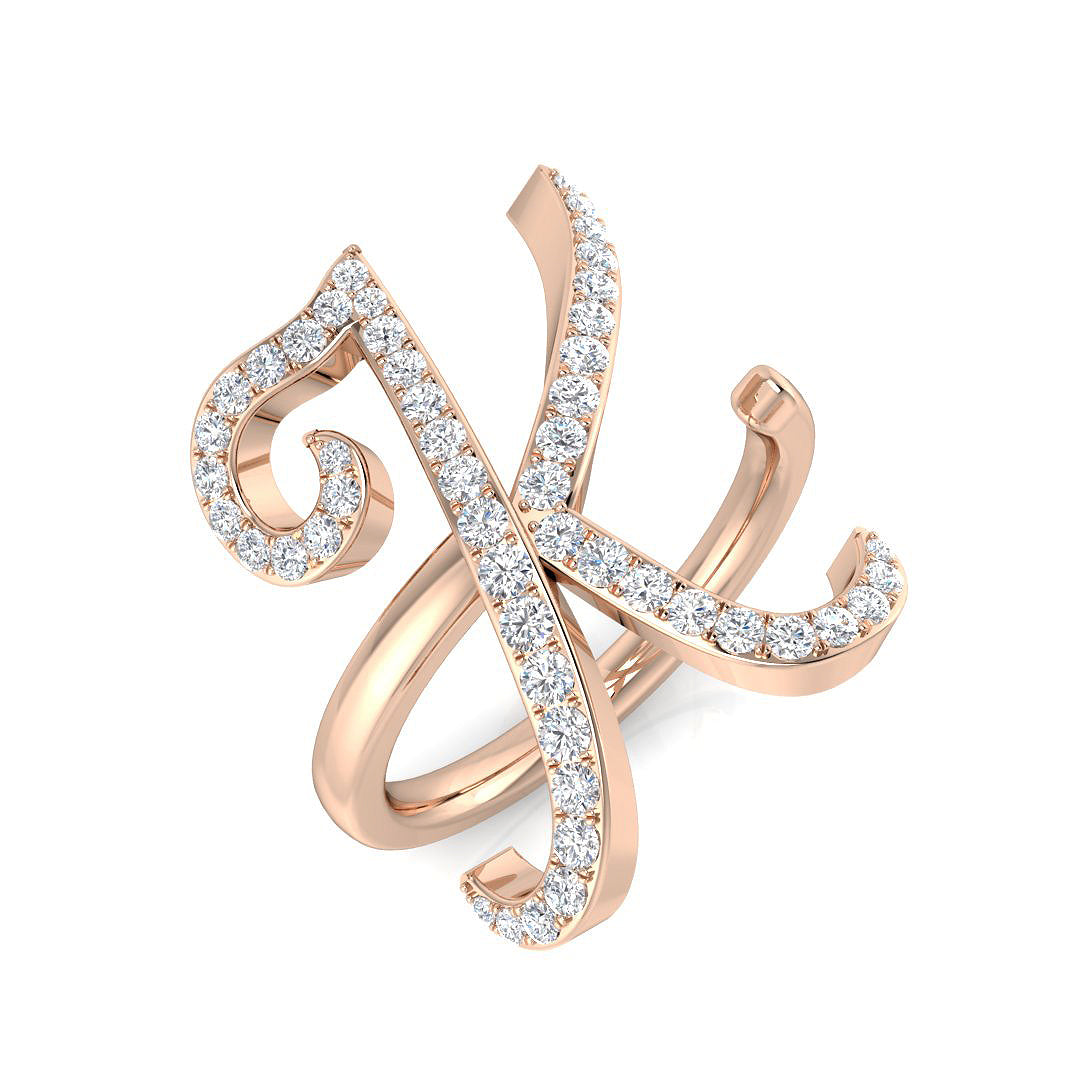 0.52 Carat Round Diamond Micro Pavé Letter K Initial Ring