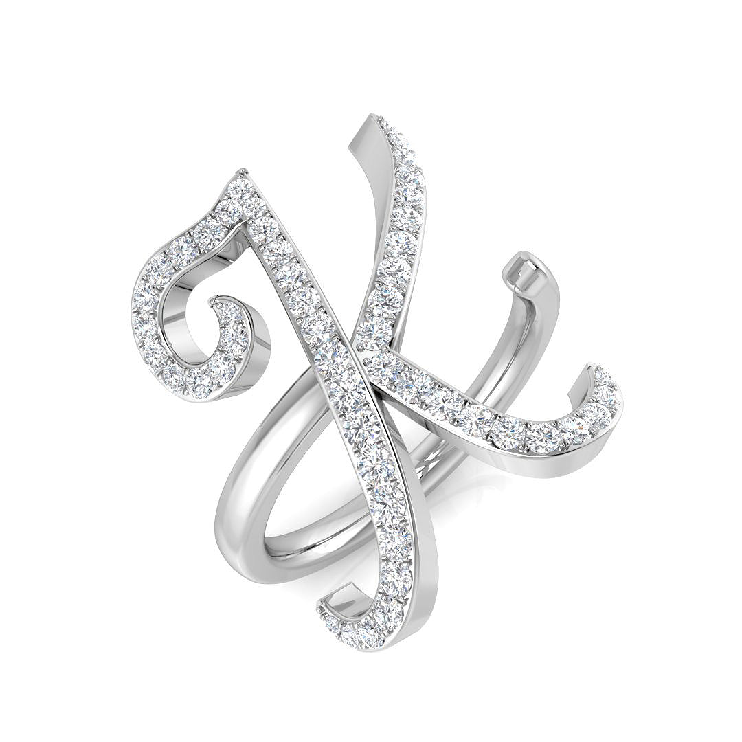0.52 Carat Round Diamond Micro Pavé Letter K Initial Ring