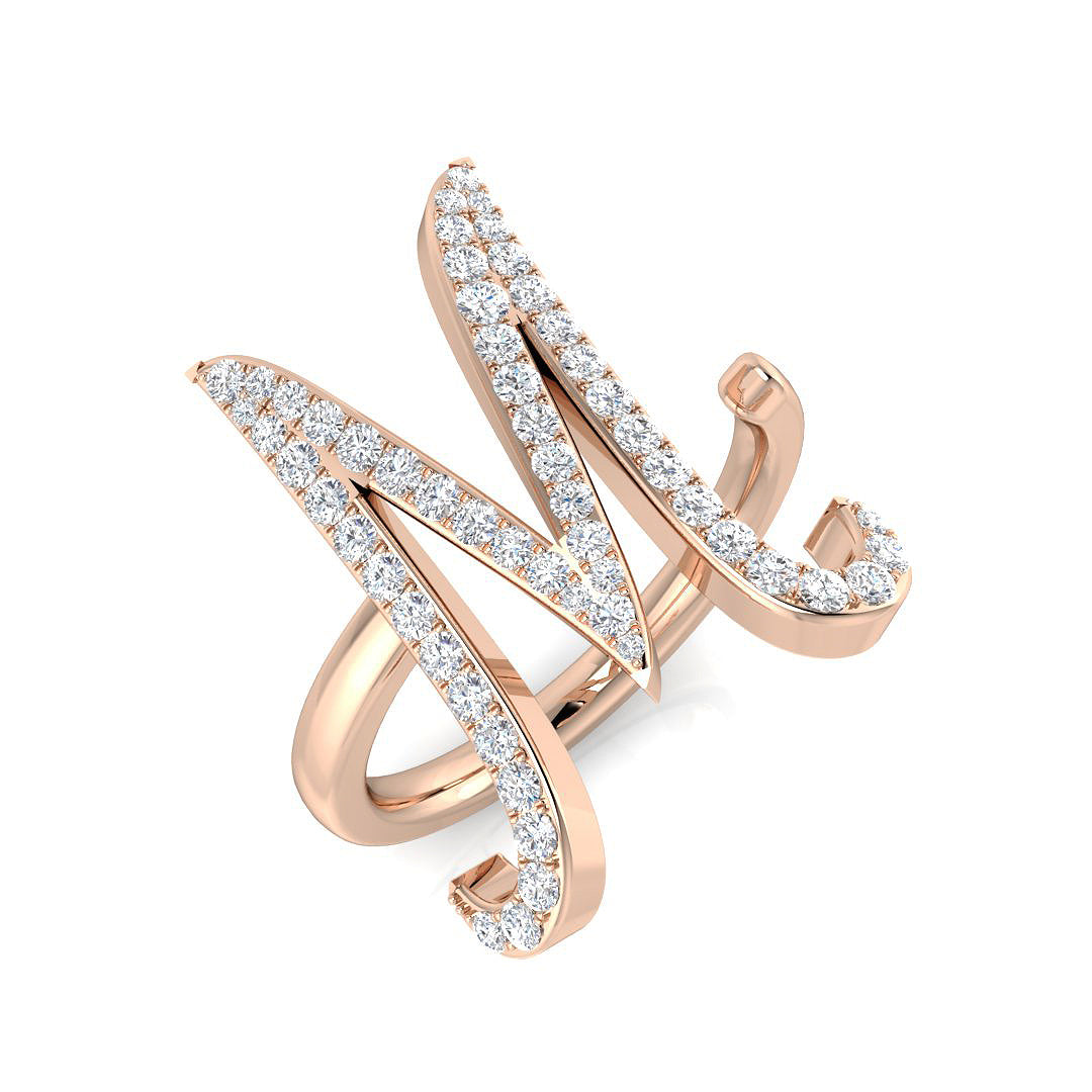 0.50 Carat Round Diamond Micro Pavé Letter M Initial Ring