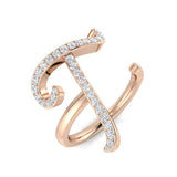 0.35 Carat Round Diamond Micro Pavé Letter T Initial Ring