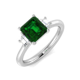 Emerald Solitaire Ring with Baguette Diamonds