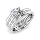 Pear Shaped Diamond Solitaire Stacking Ring in White Gold | Elegant Triple Band Design