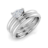 Pear Shaped Diamond Solitaire Stacking Ring in White Gold | Elegant Triple Band Design