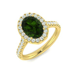 Oval Green Halo Engagement Ring | Round Diamond Halo | Unique Design | 2.25ct - 2.75ct