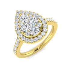 Natural Round Cut Diamond Cluster Engagement Pear Ring