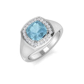 Cushion Aquamarine Halo Ring in White Gold
