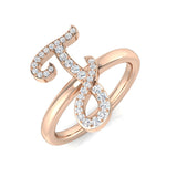 0.16 Carat Round Diamond Micro Pavé Script Letter J Initial Ring