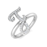 0.16 Carat Round Diamond Micro Pavé Script Letter J Initial Ring