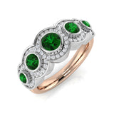 Green Emerald Diamond Five Stone Halo Ring