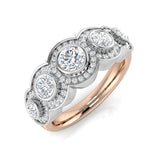 5-Stone Natural Round Cut Diamond Halo Ring.