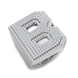 1.48 Carat Round Diamond Block Letter B Cluster Pavé Statement Initial Ring