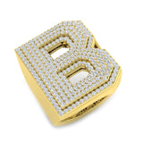 1.48 Carat Round Diamond Block Letter B Cluster Pavé Statement Initial Ring