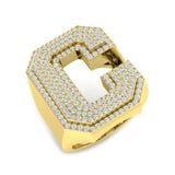 1.22 Carat Round Diamond Block Letter C Cluster Pavé Statement Initial Ring