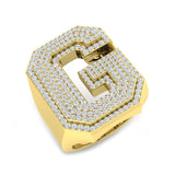1.30 Carat Round Diamond Block Letter G Cluster Pavé Statement Initial Ring