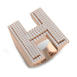1.18 Carat Round Diamond Block Letter H Cluster Pavé Statement Initial Ring