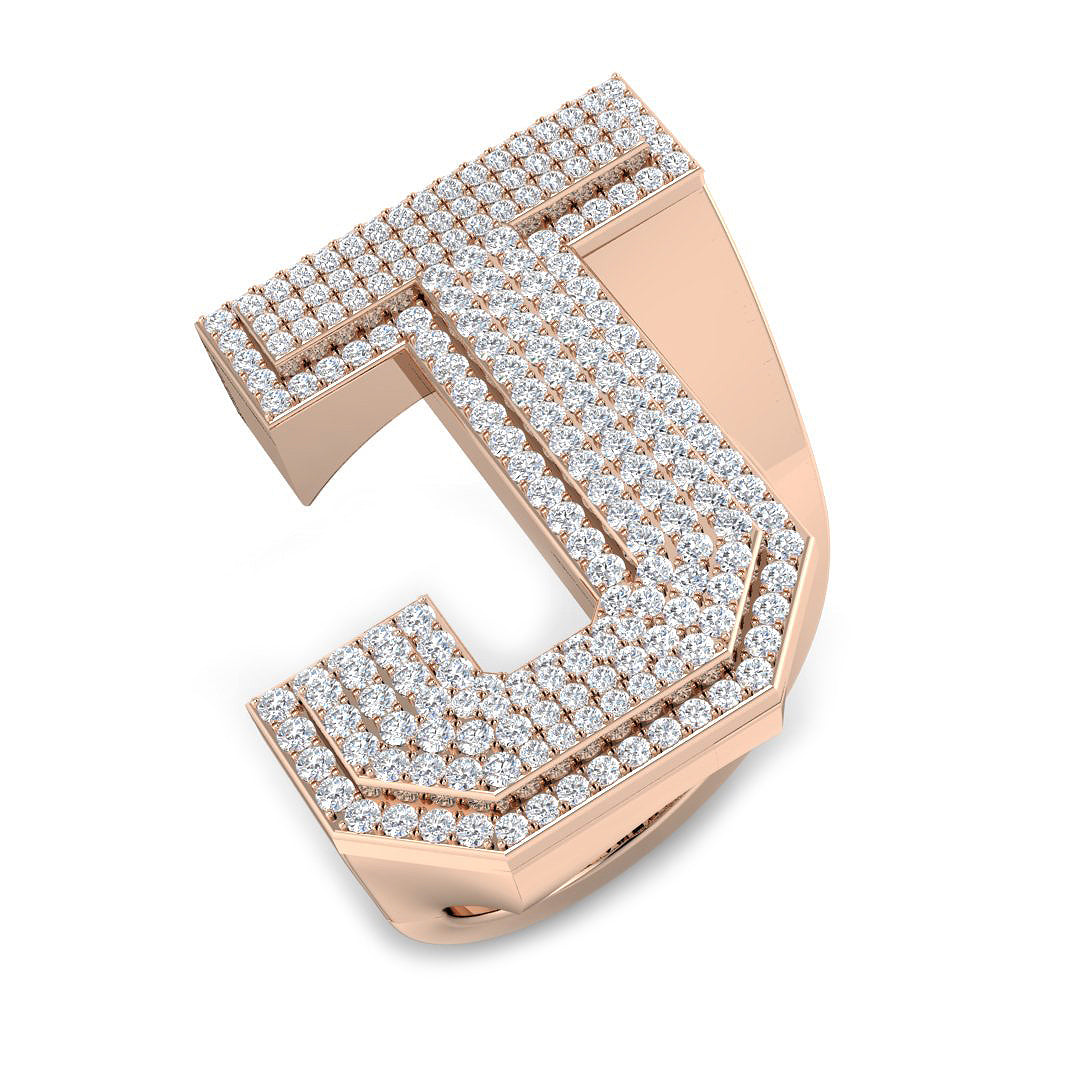 1.08 Carat Round Diamond Block Letter J Cluster Pavé Statement Initial Ring
