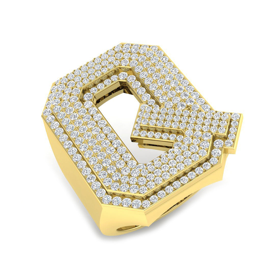 1.24 Carat Round Diamond Block Letter Q Cluster Pavé Statement Initial Ring