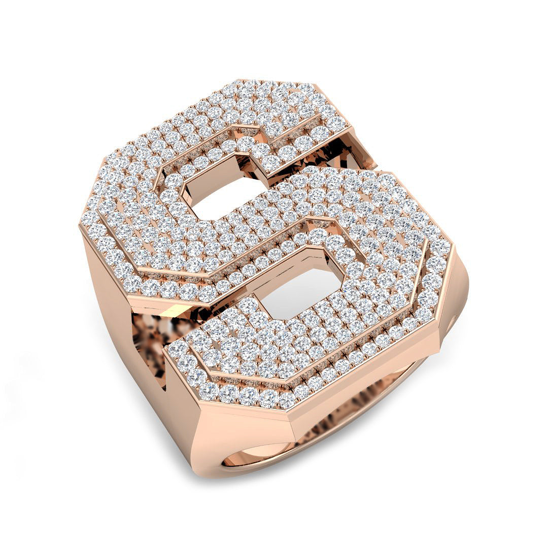 1.21 Carat Round Diamond Block Letter S Cluster Pavé Statement Initial Ring