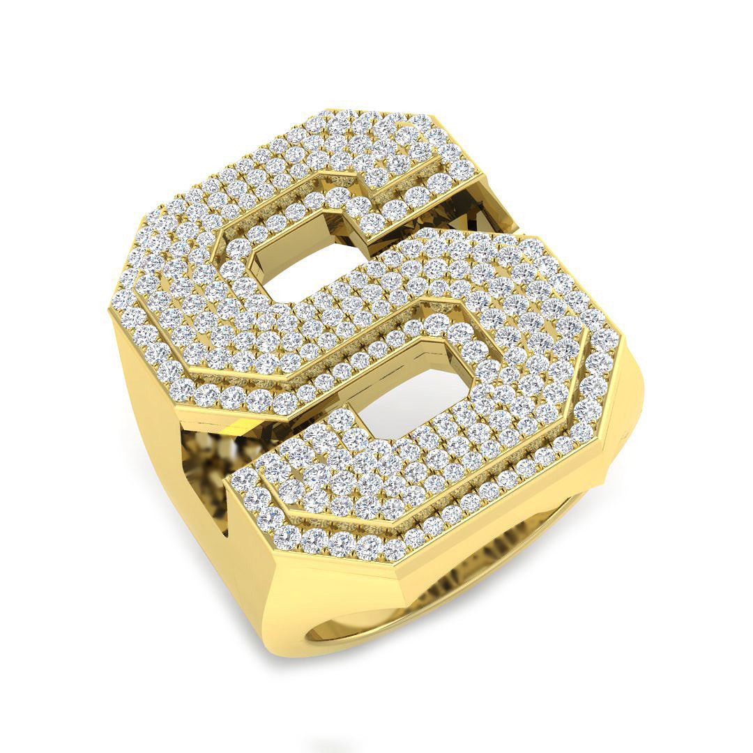 1.21 Carat Round Diamond Block Letter S Cluster Pavé Statement Initial Ring