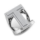 Bague initiale en forme de T sertie de diamants ronds de 0,86 carat, pavée de diamants.