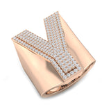 0,80 Karat runder Diamant-Blockbuchstabe Y Cluster Pavé Statement Initialenring