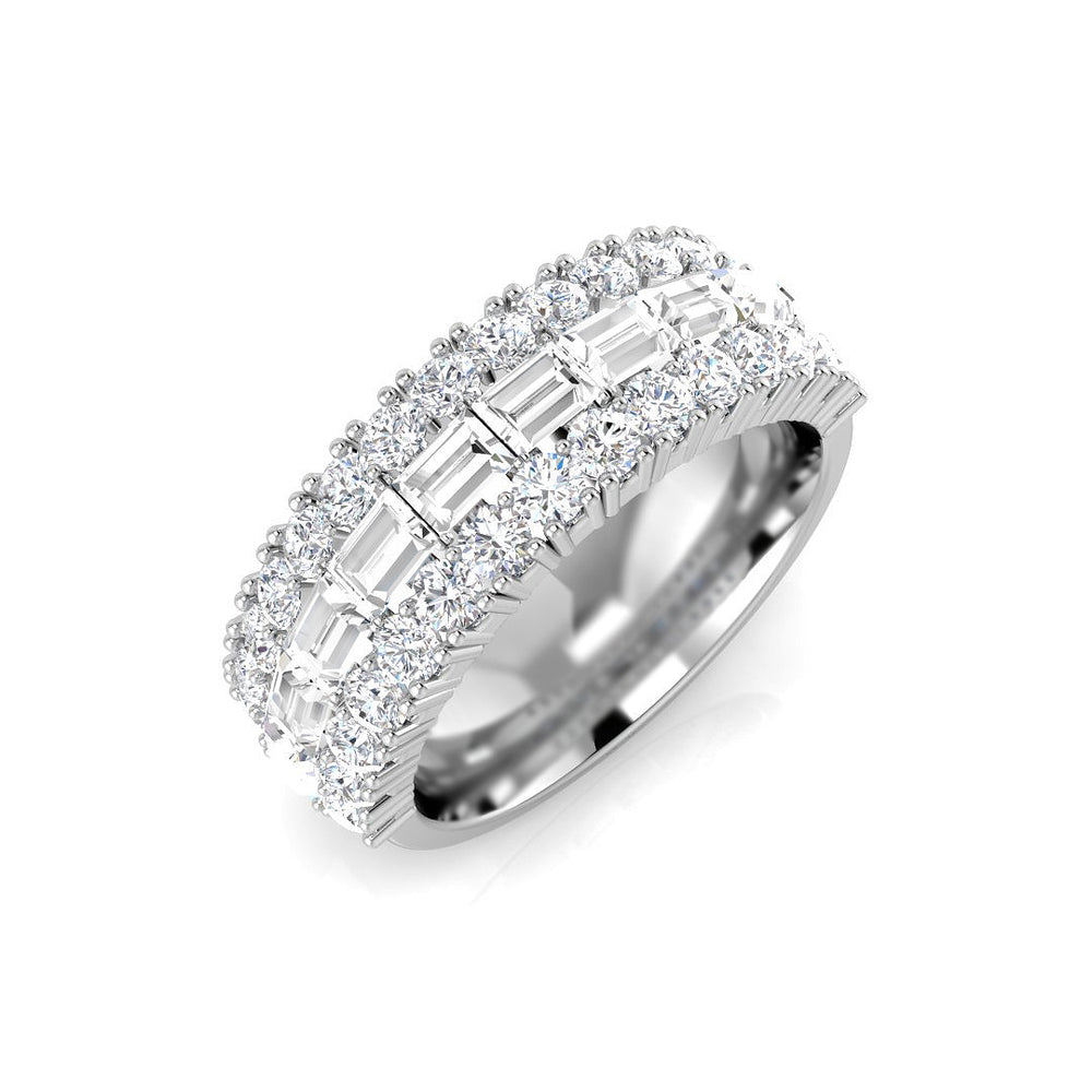 Half Eternity Ring Three-Row Baguette Diamond Wedding Band