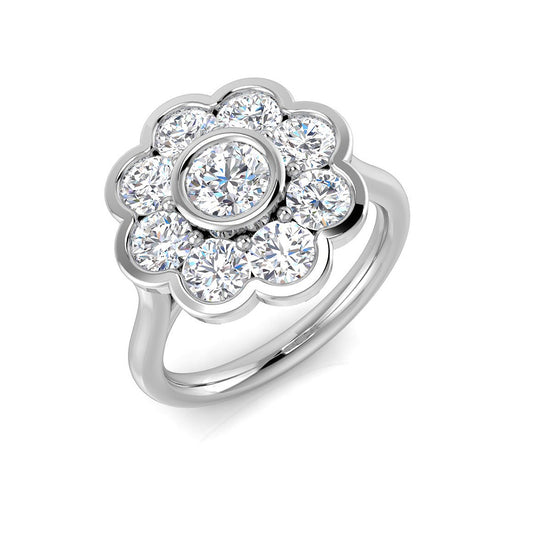 Natural Round Cut Diamond Cluster Engagement Flower Shape Ring