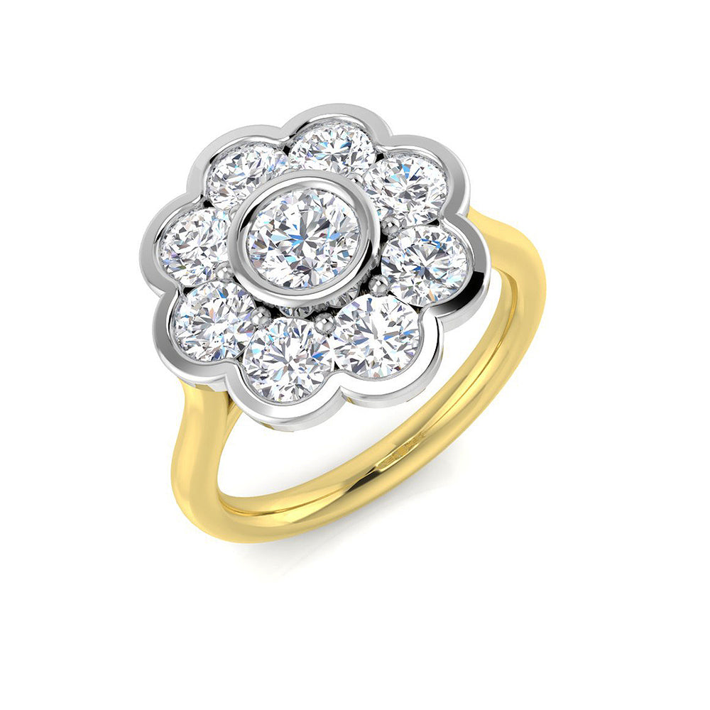 Natural Round Cut Diamond Cluster Engagement Flower Shape Ring
