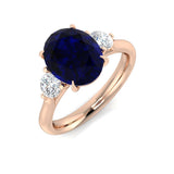 Oval Cut Blue Sapphire Side Stone Ring for Gift