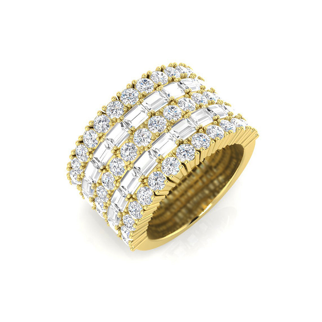 Half Eternity Band with Baguette & Round Cut Diamonds – 5 Row Design