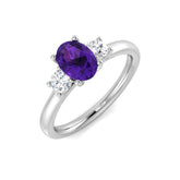 Oval Amethyst Three Stone Ring | Diamond Engagement Ring