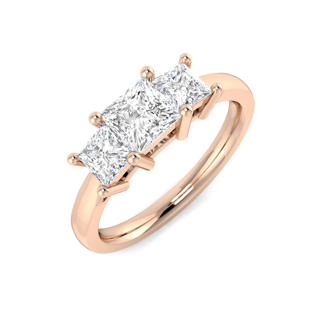 3-Stone Lab Grown Diamond Ring 1.33ct Princess Cut D/VVS.