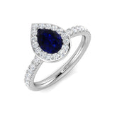 Blue Sapphire Diamond Halo Engagement Ring | Pear-Shaped with Pave Halo Style | 0.5ct - 1.25ct