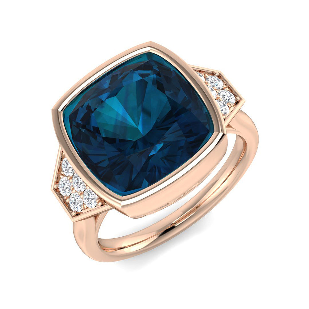 Rose Gold London Blue Topaz Solitaire Ring with Diamond Accents