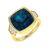 London Blue Topaz Cushion Cut Solitaire Ring in Yellow Gold
