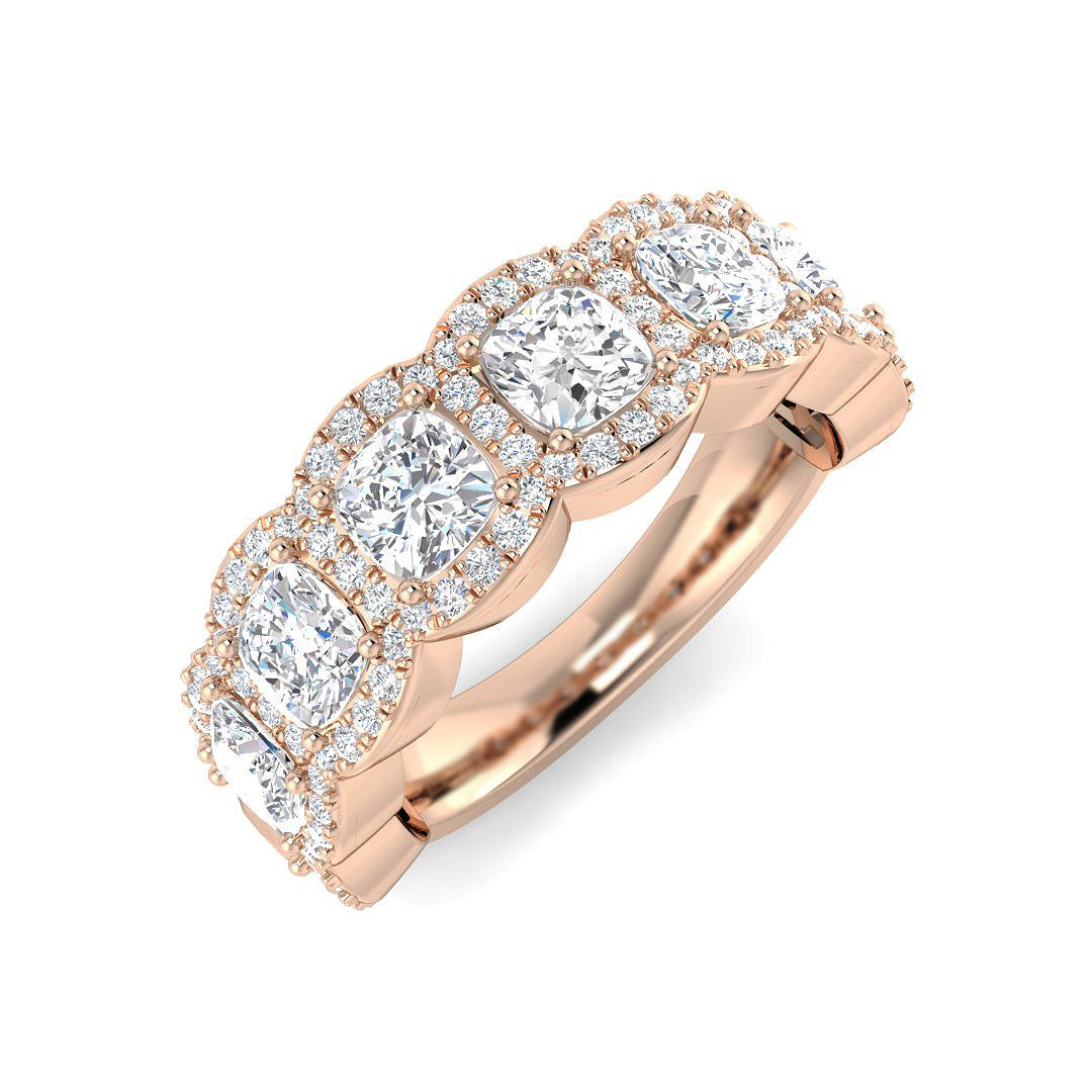 Natural Cushion & Round Cut Diamond Halo Engagement Ring