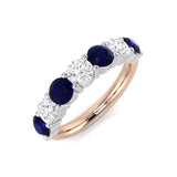 Natural Round Cut Diamond and Blue Sapphire 7 Stone Ring in Gold & Platinum