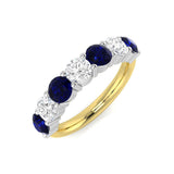 Natural Round Cut Diamond and Blue Sapphire 7 Stone Ring in Gold & Platinum