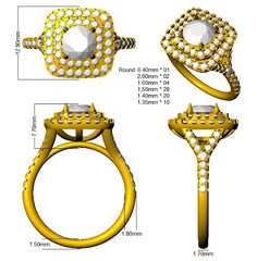 1.90Carat D-E/VS Lab Grown Diamond Halo Engagement Ring 18k Yellow Gold Ready To Ship