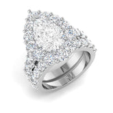 Lab Grown Pear & Round Cut Diamond Halo Engagement Ring